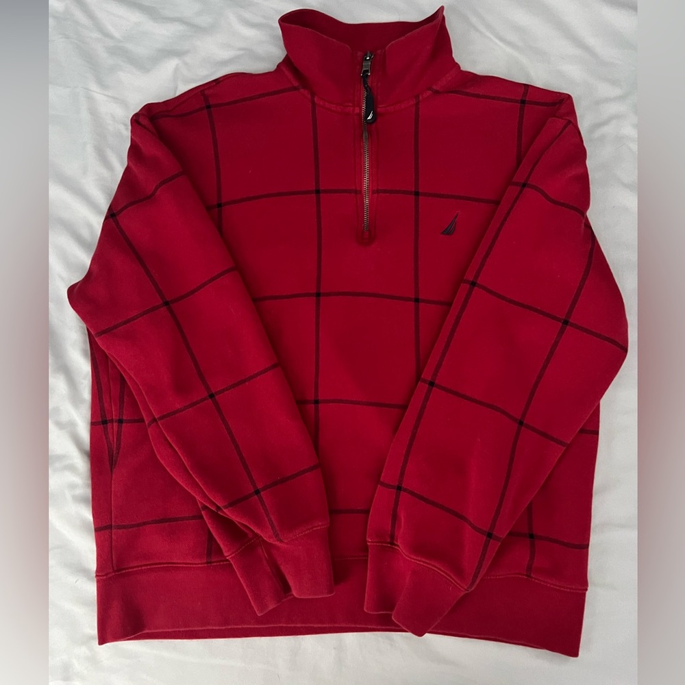 Nautica Men's Preppy Red 1/4 Zip-Up Sweater (Medium)